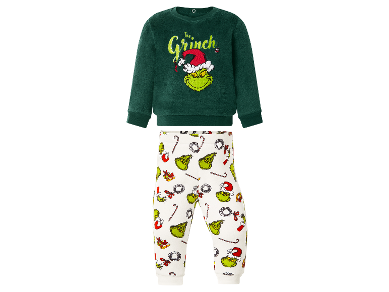 LUPILU® Baby-Set mit grünem Grinch-Fleece-Sweatshirt und gemusterter Hose