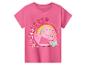 Rosa kurzärmeliges Kinder-T-Shirt mit einem Aufdruck von zwei Schweinen und dem Wort „SISTERS“.