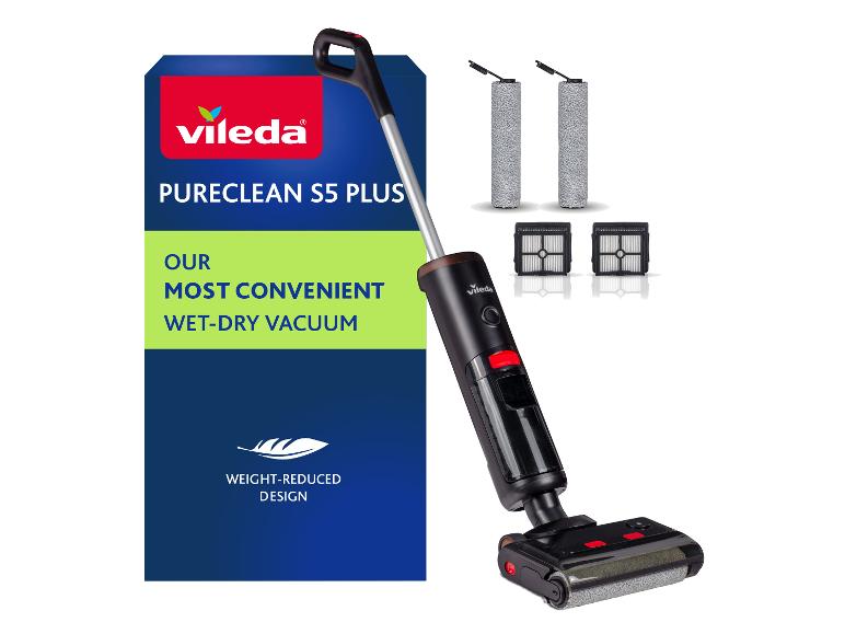 Nass-Trocken-Staubsauger mit Zubehör, der seine Bequemlichkeit und sein reduziertes Gewicht hervorhebt.