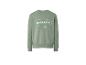 Grünes Herren-Sweatshirt mit hellem ovalem Logo und Text auf dem Rücken.