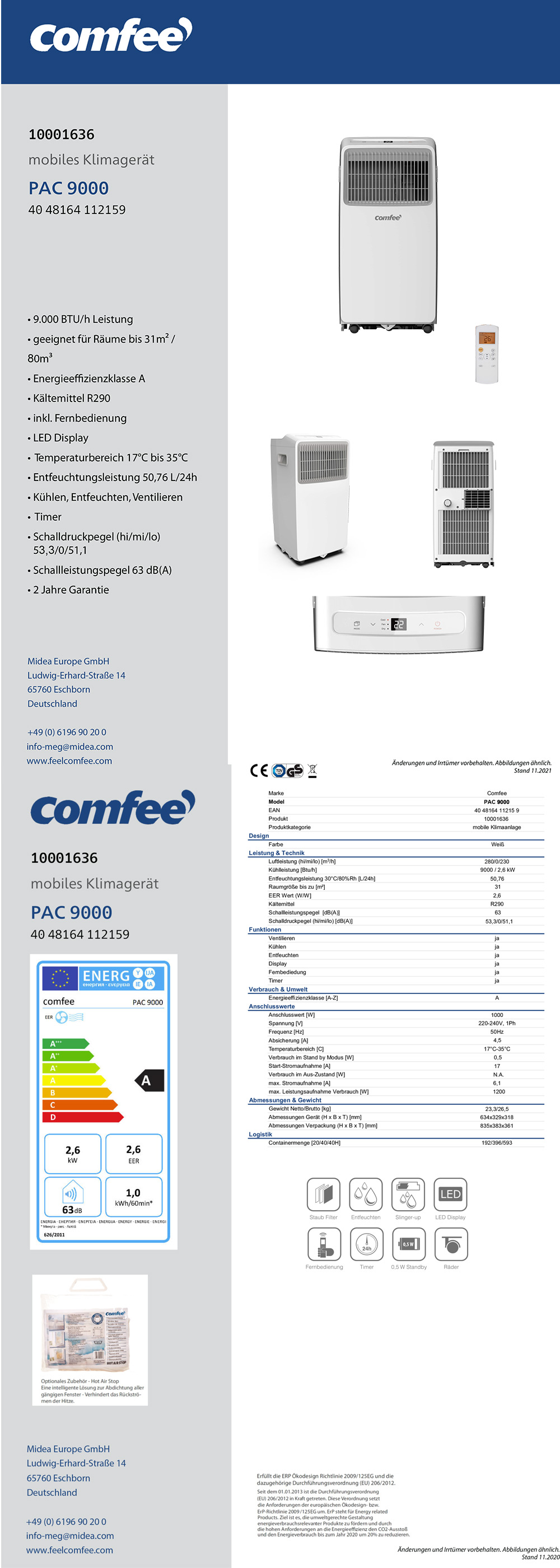 Comfee Mobile Klimaanlage »PAC 9000«, mit Sprachsteuer…
