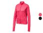 Fuchsiafarbene Sportjacke für Damen mit Reißverschluss und Stehkragen, in Fuchsia und Schwarz erhältlich.