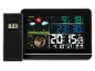 Digitale Wetterstation mit Außensensor, zeigt Temperatur, Luftfeuchtigkeit, Vorhersage, Mondphase und Uhrzeit an.