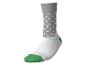 Graue Socke mit weißen Punkten, grüner Spitze und Ferse