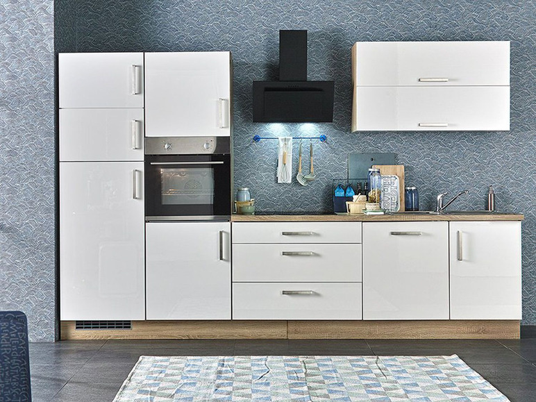 Gehe zu Vollbildansicht: Menke Küchenblock "Java" 320 cm, weiß Hochglanz lackiert - Bild 1