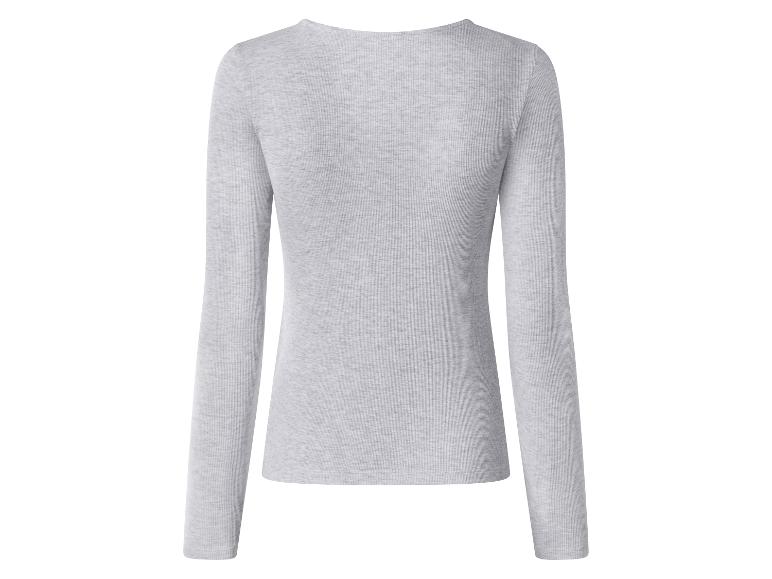 Graues Damen-Langarmshirt aus Rippstoff, Rückansicht.