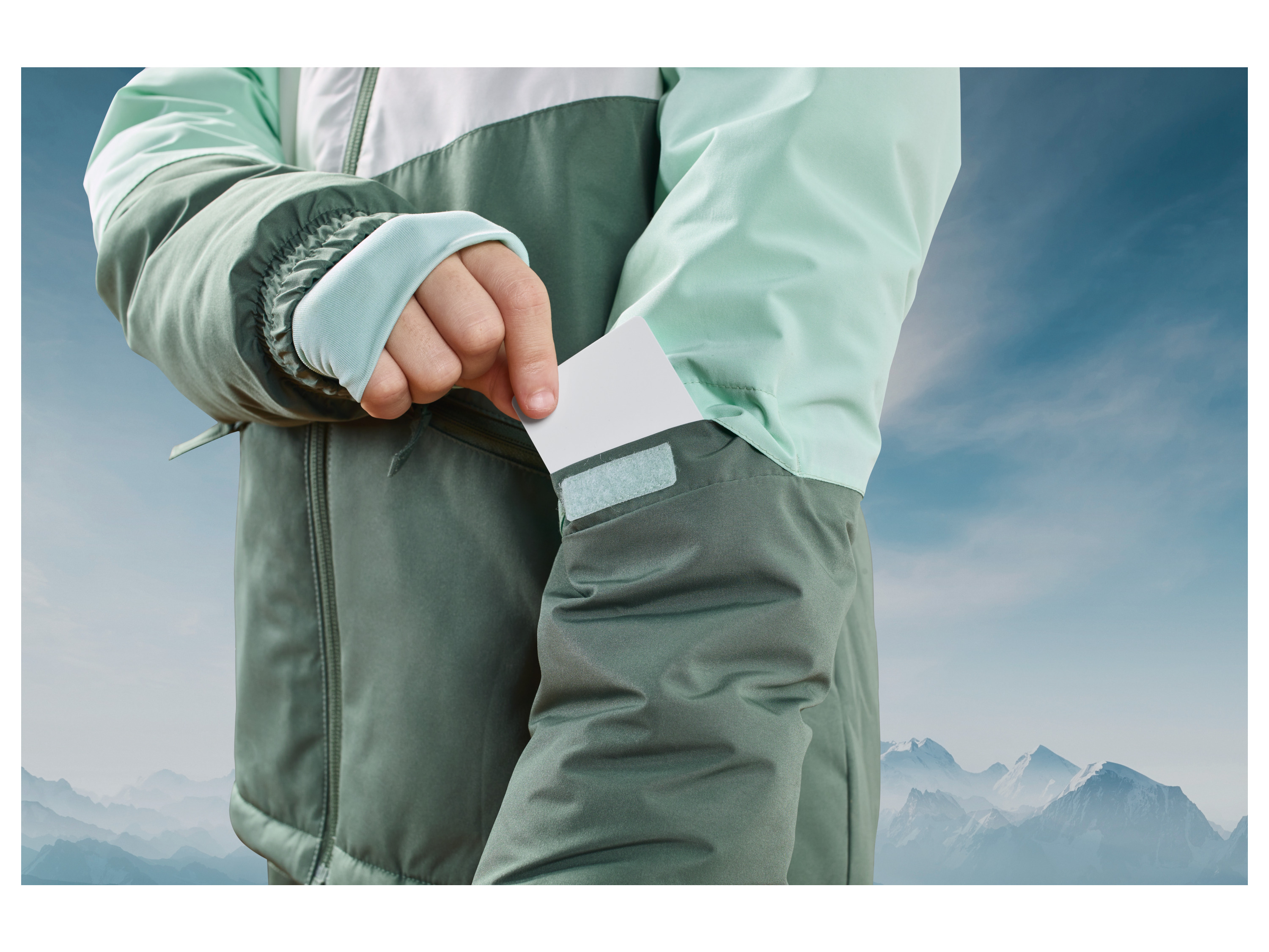 Thumbnail - CRIVIT Kinder Skijacke (134/140, olive/mint/weiß)