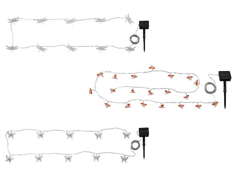 Dekorative Solar-Lichterketten in Form von Libellen, Bienen und Schmetterlingen.