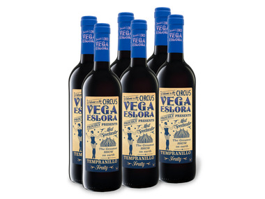Weinpaket 6 Vega 0,75-l-Flasche Vdt Rotwein Tempranillo halbtrocken, Eslora x