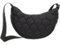 Schwarze gesteppte Umhängetasche mit verstellbarem Riemen.
