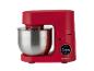 Rote SilverCrest Küchenmaschine mit Edelstahlschüssel und Digitalanzeige.