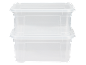 Zwei transparente Plastik-Aufbewahrungsboxen mit Deckeln, übereinander gestapelt.
