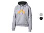 Grauer Hoodie mit orangefarbenem Logo und schwarzem Kapuzenfutter