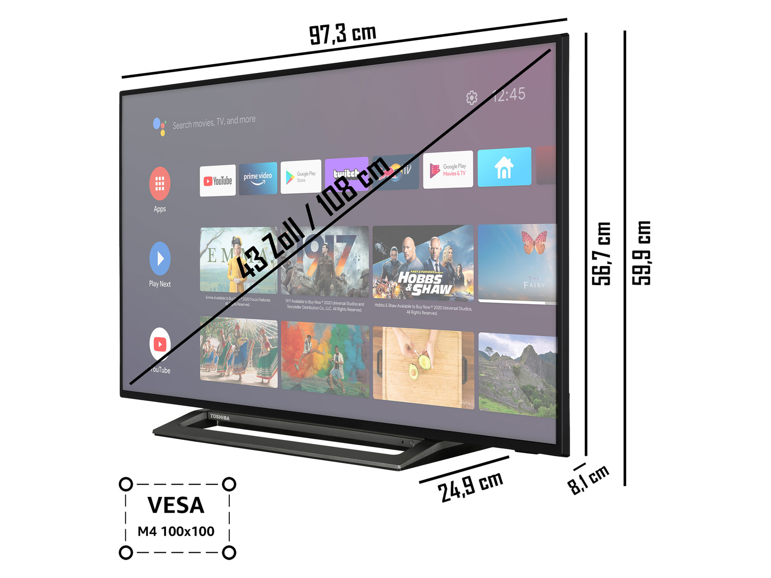 TOSHIBA Fernseher »43LA3B63DGW« 43 Zoll Full HD Smart …