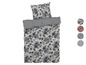 Ein Bettwäsche-Set mit Blumenmuster in Blau und Grau.