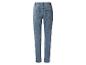 Blaue Jeans mit hoher Taille und Gesäßtaschen, Rückansicht.