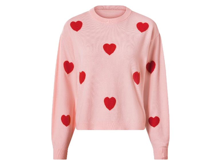 Rosa Strickpullover mit roten Herzmustern