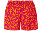 Kurze Hose mit elastischem Bund, rosa mit orangefarbenem Muster.