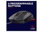 Schwarze Gaming-Maus mit 6 programmierbaren Tasten und Software.