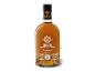Flasche gereifter dominikanischer Rum mit goldenem Etikett und Preissiegel.