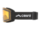Schwarze Skibrille mit orangefarbener Linse und elastischem Band, Text „S1 SPEQ GmbH“ auf der Linse.
