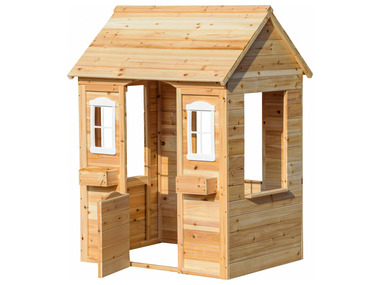 dobar Spielhaus mit Blumenkästen, natur, aus Holz