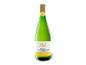 Flasche Weißwein mit weißem und gelbem Etikett, mit dem Text „RIESLING MIT GRAUBURGUNDER“.