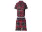 Rot-grüner karierter Kurzarm-Pyjama-Set mit Rüschenshorts.