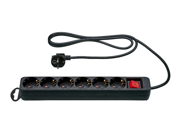 TRONIC® schwarze 6-fach Steckdosenleiste mit Schalter und Stecker