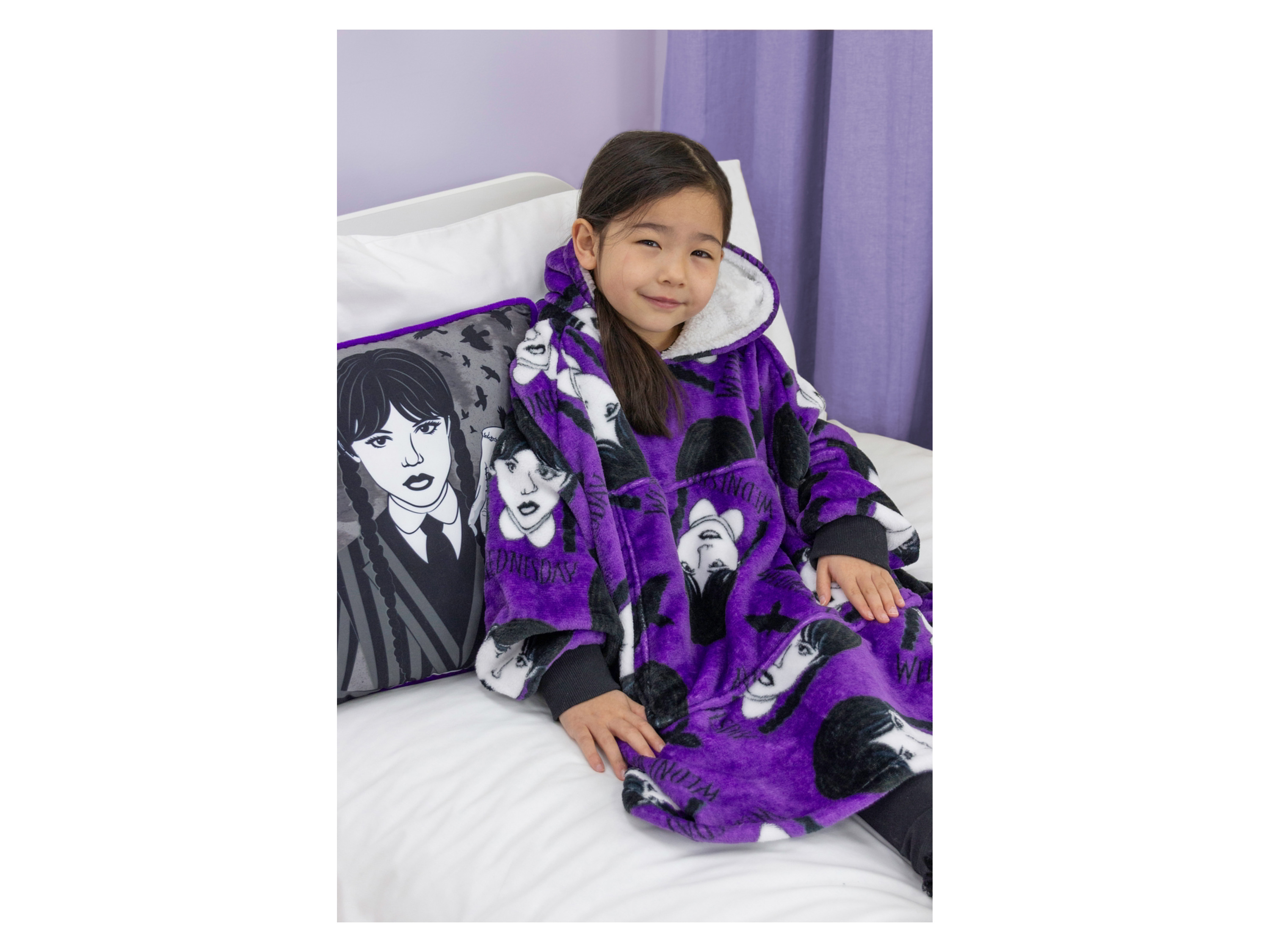 Kinder Hugzee Hoodie Decke Lizenz Wednesday (Lila) – Bild 2 von 4