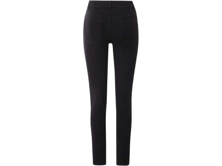 Rückansicht einer schwarzen Damen-Skinny-Jeans mit Gesäßtaschen.