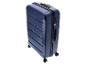 Blauer Hartschalenkoffer mit Rollen und Zahlenschloss.