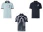 Drei Herren-Poloshirts: hellblau mit Segelmotiv, dunkelblau mit Anker und gestreift.