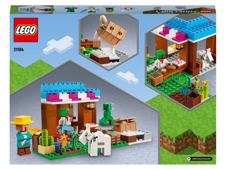 LEGO Minecraft-Set mit einer Farm, Figuren und Tieren.