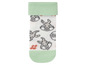 Weiße Babysocken mit grünem Bund und Bambi-Motiv.