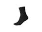 Einfarbige schwarze Socke, von der Seite gezeigt.
