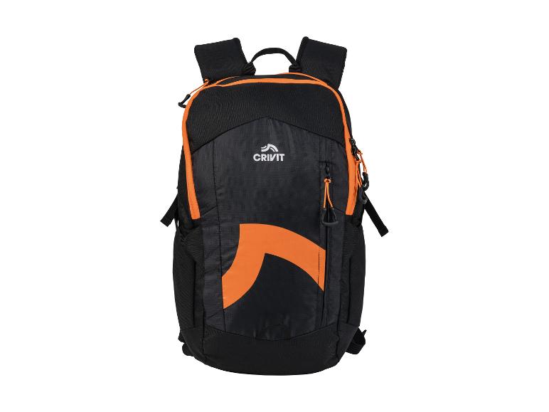 Crivit Rucksack in Schwarz und Orange mit Reißverschlüssen und verstellbaren Trägern.