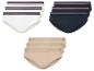 Drei Pakete Slips: weiß, dunkelblau und beige.
