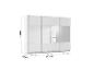 Weißer Schwebetürenschrank mit Spiegelflächen, 229x315x62 cm.