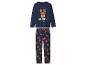 Kinder-Weihnachtspyjama mit dunkelblauem Oberteil mit Rentier und Hose mit Rentier-Muster.