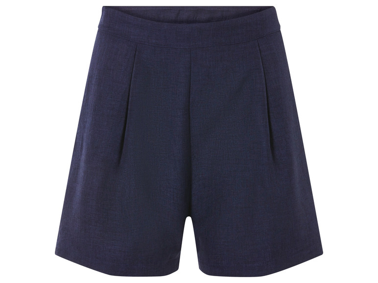 Dunkelblaue, gefaltete Damen Shorts.