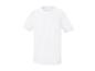 Einfaches weißes Kurzarm-T-Shirt auf weißem Hintergrund.