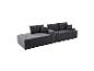 Graues Cord-Modulsofa mit Chaiselongue und Kissen.