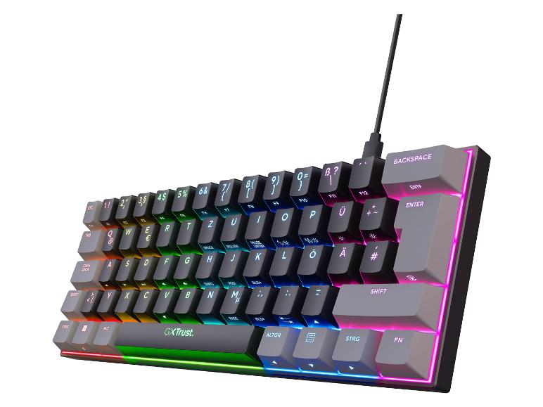 RGB-Gaming-Tastatur in Schwarz-Grau mit farbiger Hintergrundbeleuchtung