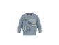 Blaues Kinder-Sweatshirt mit Baufahrzeug-Print: Auto, Bagger und Lastwagen.
