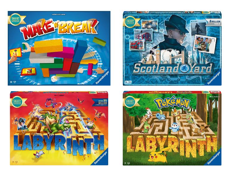 Brettspiele wie Make 'n' Break, Scotland Yard und Labyrinth, inklusive der Pokémon-Edition.