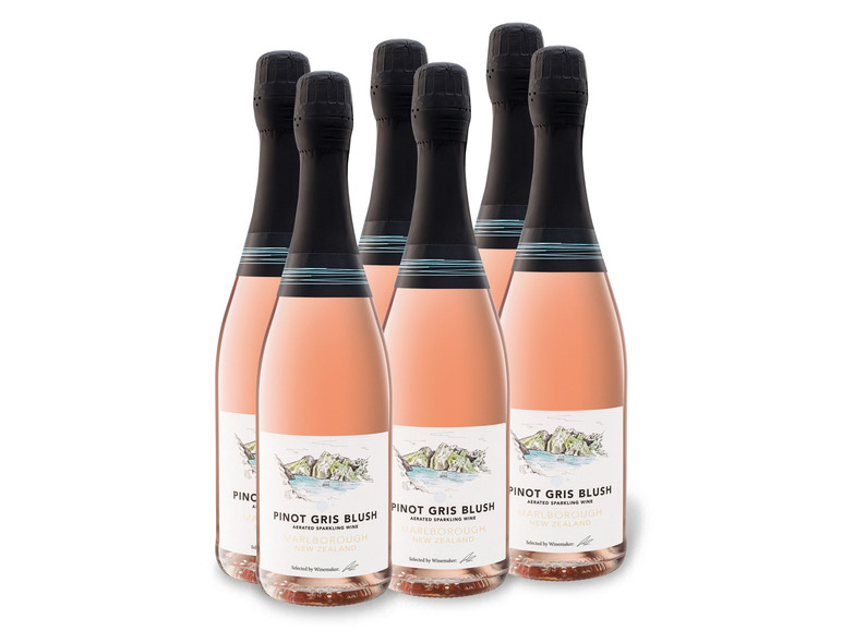 6 mit Pinot x zugesetzter Kohlensäure Weinpaket Blush Gris 0,75-l-Flasche Marlborough herb, Schaumwein