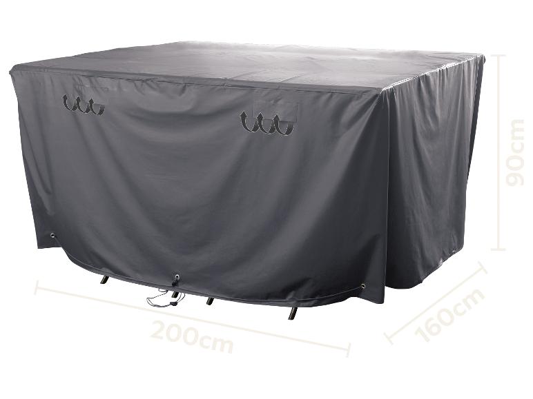 Dunkelgraue rechteckige Gartenmöbelabdeckung mit Maßen 200x160x90cm.