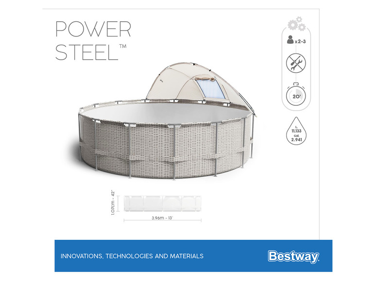Bestway Power mit 396x107cm Filterpumpe Steel Pool