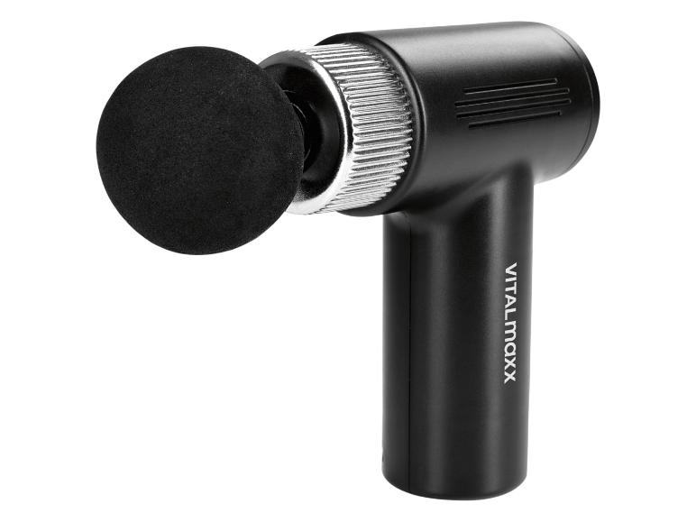 Ein schwarzes Vitalmaxx Massagepistole mit einem runden Kopf.